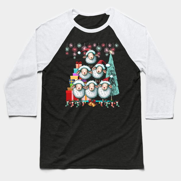 Sheep in Santa Hats Baseball T-Shirt by Tee Trendz